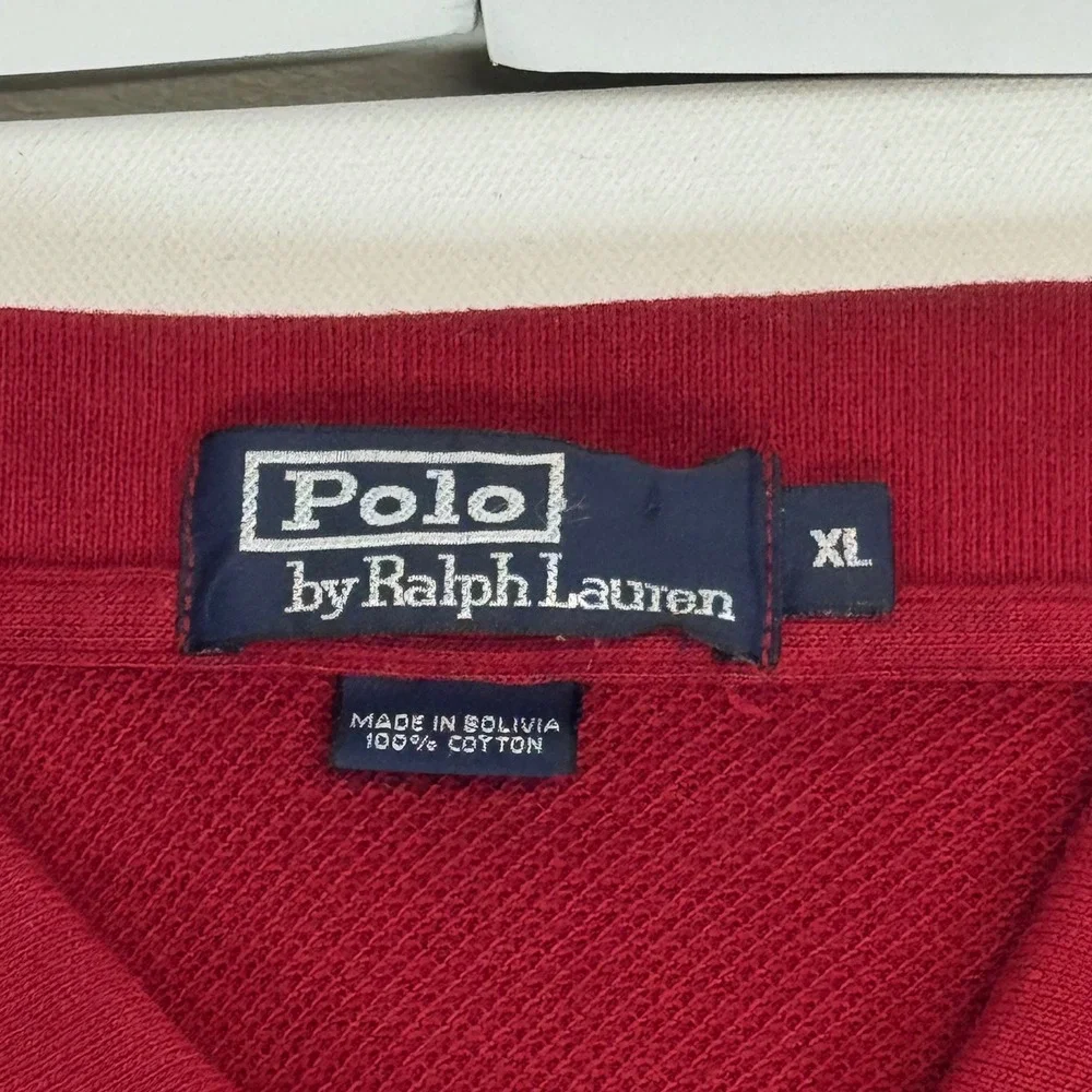 Polo Ralph Lauren Mens XL Red Long Sleeve Pique Cotton Polo Shirt Blue Pony Logo